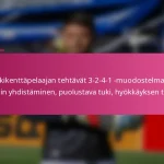 Keskikenttäpelaajan tehtävät 3-2-4-1 -muodostelmassa: Pelin yhdistäminen, puolustava tuki, hyökkäyksen tuki